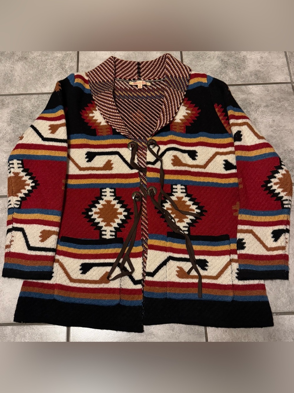 Magnolia Lane Aztec Southwestern Geometric Open Front Cardigan Sweater Womens S